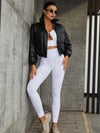 ZASUWA Female Snake Print Hollow Out Pocket PU Sportswear