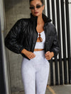 ZASUWA Female Snake Print Hollow Out Pocket PU Sportswear