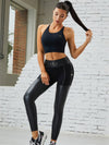 ZASUWA Female Hollow Out Cross Back PU Glossy Metal Buttons Hip-lift Sportswear