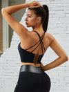 ZASUWA Female Hollow Out Cross Back PU Glossy Metal Buttons Hip-lift Sportswear