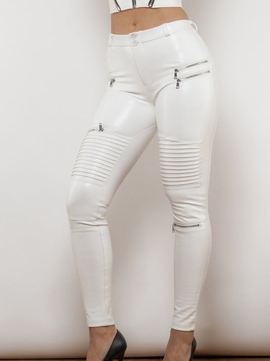 ZASUWA Female Glossy Zipper Pocket Folds Hip-lift Leggings
