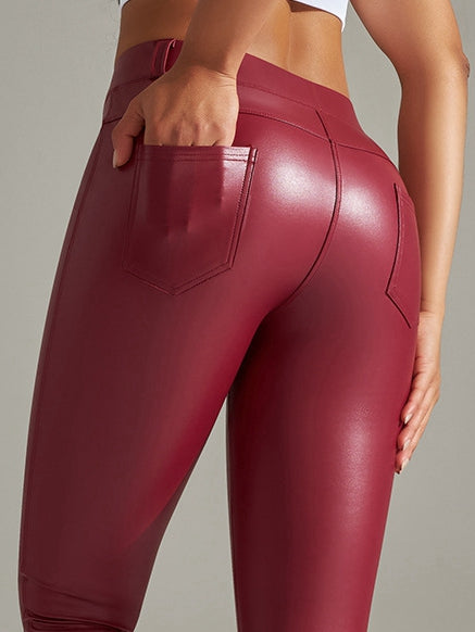 ZASUWA Female Pocket PU Faux Leather Leggings