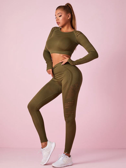 ZASUWA Female Knit Seamless Net Solid Color High-waist Sportswear